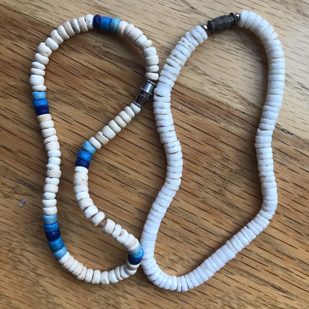 2 ankle bracelets puka shells and beads